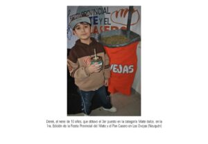 Derek, el nene de 10 años, que obtuvo el 3er puesto en la categoría Mate dulce, en la 1ra. Edición de la Fiesta Provincial del Mate y el Pan Casero en Las Ovejas (Neuquén)